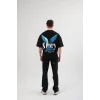 Unisex Bisiklet Yaka Baskılı Oversize T-Shirt - Siyah