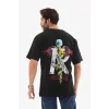 Unisex Bisiklet Yaka Baskılı Oversize T-Shirt - Siyah