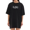 Unisex Bisiklet Yaka Baskılı Oversize T-Shirt - Siyah