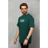 Unisex Bisiklet Yaka Baskılı Oversize T-Shirt - Yeşil