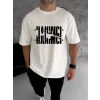Unisex Bisiklet Yaka Katlanan Baskılı T-Shirt - Beyaz