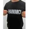 Unisex Bisiklet Yaka Katlanan Baskılı T-Shirt - Siyah