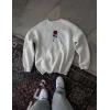 Unisex Bisiklet Yaka Ön Ve Arka Baskılı SweatShirt - Beyaz