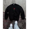 Unisex Bisiklet Yaka Ön Ve Arka Baskılı SweatShirt - Siyah