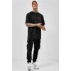 Unisex Bisiklet Yaka Oversize Baskılı T-Shirt - Siyah
