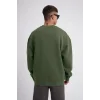 Unisex Biskilet Yaka Üç İplik SweatShirt - Haki