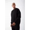 Unisex Biskilet Yaka Üç İplik SweatShirt - Siyah