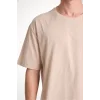 Unisex Düz Biskilet Yaka Oversize T-shirt - Bej