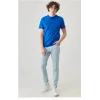 Unisex Düz Biskilet Yaka Oversize T-shirt - Mavi
