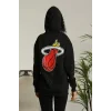 Unisex Kapşonlu Baskılı Sweetshirt - Siyah