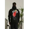Unisex Kapşonlu Baskılı Sweetshirt - Siyah