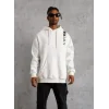Unisex Kapşonlu Uzun Kol Baskılı Sweetshirt - Beyaz