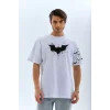 Unisex Ön Ve Kol Baskılı Oversize T-shirt - Beyaz