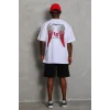 Unisex Oversize Baskılı Bisiklet Yaka T-Shirt - Beyaz