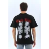 Unisex Oversize Baskılı Bisiklet Yaka T-Shirt - Siyah