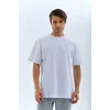Unisex Oversize Düz Bisiklet Yaka T-Shirt - Beyaz