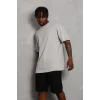 Unisex Oversize Düz Bisiklet Yaka T-Shirt - Gri
