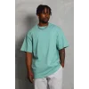 Unisex Oversize Düz Bisiklet Yaka T-Shirt - Mint Yeşili