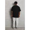 Unisex Oversize Düz Bisiklet Yaka T-Shirt - Siyah