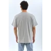 Unisex Oversize Taşlı Bisiklet Yaka T-Shirt - Gri