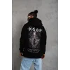 Unisex Sırt Baskılı Kapüşonlu Üç İplik Oversize Sweatshirt - Siyah