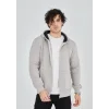Unisex Tam Fermuarlı Kapşonlu  SweatShirt - Boyalı Gri