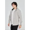 Unisex Tam Fermuarlı Kapşonlu  SweatShirt - Boyalı Gri