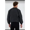 Unisex Uzun Kol Baskılı Bomber Ceket - Siyah