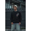 Uzun Kol Bisiklet Yaka Baskılı SweatShirt - Siyah