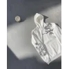 Uzun Kol Kapşonlu Baskılı SweatShirt - Beyaz