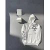 Uzun Kol Kapşonlu Baskılı SweatShirt - Beyaz
