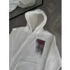 Uzun Kol Kapşonlu Ön Ve Arka Baskılı SweatShirt - Beyaz