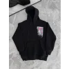 Uzun Kol Kapşonlu Ön Ve Arka Baskılı SweatShirt - Siyah