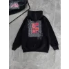 Uzun Kol Kapşonlu Ön Ve Arka Baskılı SweatShirt - Siyah
