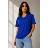 V Yaka Basic Tişört Kısa Kol Yazlık Regular Fit T-Shirt - Saks Mavisi