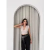 Vatkalı Kolsuz V Yaka Drapeli Crop Bluz Likralı Fit - Boyalı Gri
