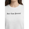 Wafıl Kumaş Tişört Regular Kalıp Bisiklet Yaka Baskılı Günlük Basic T-Shirt - Beyaz