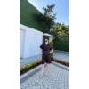 Yakalı Gömlek Kemerli Şortlu Takım - Bordo