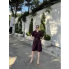 Yakalı Gömlek Kemerli Şortlu Takım - Bordo
