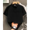 Yakası Düğmeli Yakalı Pike Düz T-Shirt - Siyah
