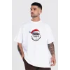 Yılbaşı Gözlüklü Noel Baba Baskılı Kısa Kollu Oversize Bisiklet Yaka T-shirt - Beyaz