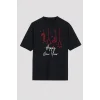 Yılbaşı Happy New Year Baskılı Kısa Kollu Oversize Bisiklet Yaka T-shirt - Siyah