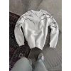 Yıldırım Baskılı Bisiklet Yaka SweatShirt - Beyaz