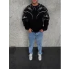 Yıldırım Baskılı Bisiklet Yaka SweatShirt - Siyah