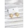 Zirkon Taşlı Pirinç Gold Renk Kutup Yıldızı Kadın Küpe