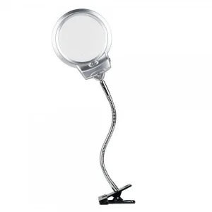 2.5 X 130 MM 5X24 MM LED Aydınlatmalı Büyüteç Masa üstü Metal Hortum Mandallı MG15124-C