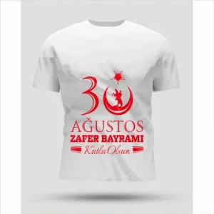 30 Ağustos Zafer Bayramı Baskılı Oversize Bisiklet Yaka T-shirt - Beyaz