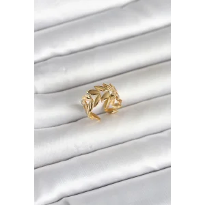 316L Çelik Gold Renk Başak Figür Kadın Yüzük - TJ-BYK4174