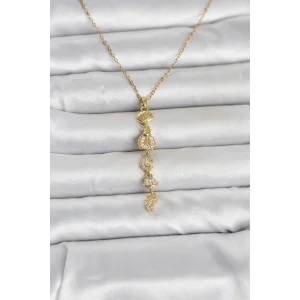 316L Çelik Gold Renk Deniz Temalı Y Model Zirkon Taşlı Kadın Kolye - TJ-BKO11051