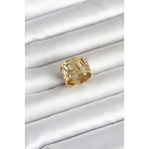 316L Çelik Gold Renk Geometrik Model Kadın Yüzük - TJ-BYK4176